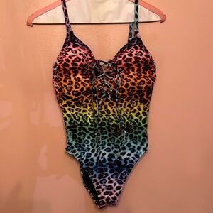 Rainbow Leopard Lisa Frank one piece swimsuit